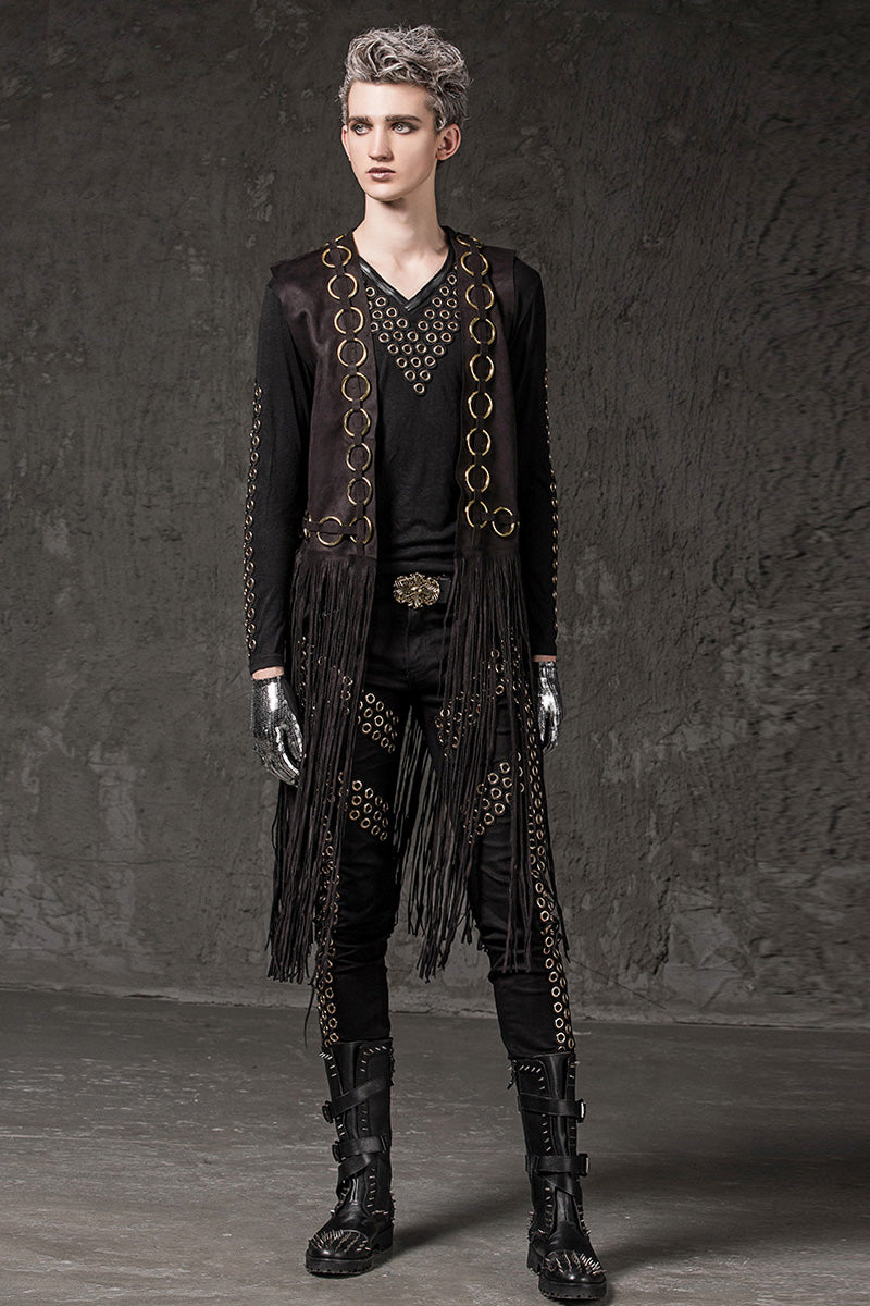 Long Tassels Men Vest Metal Rivets Punk Style