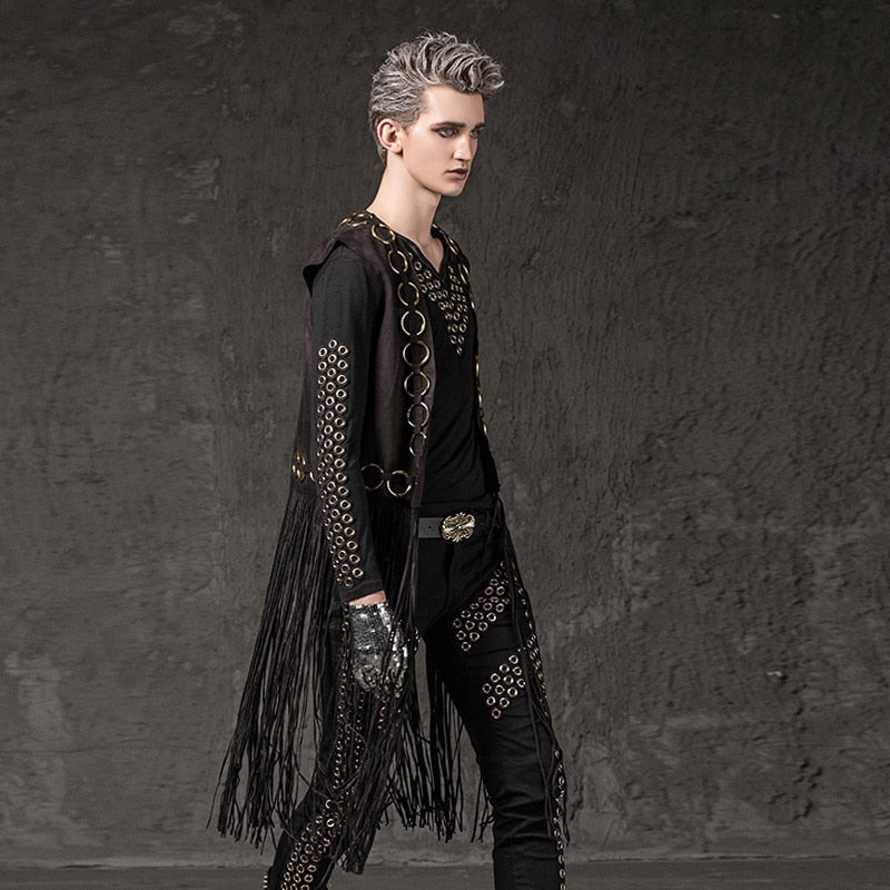 Long Tassels Men Vest Metal Rivets Punk Style