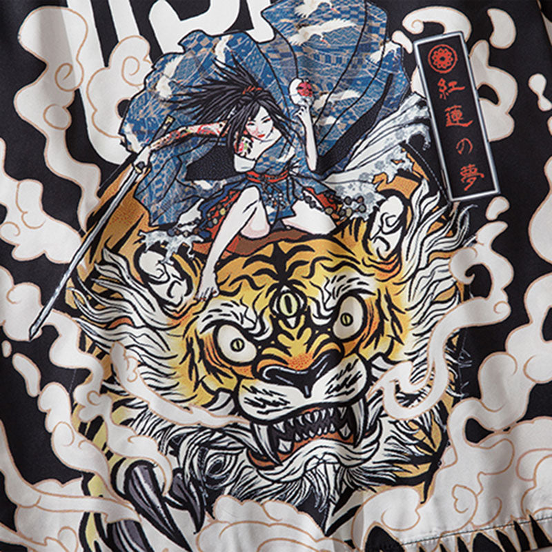 Chaqueta de hombre con estampado de tigre tradicional japonés Haori