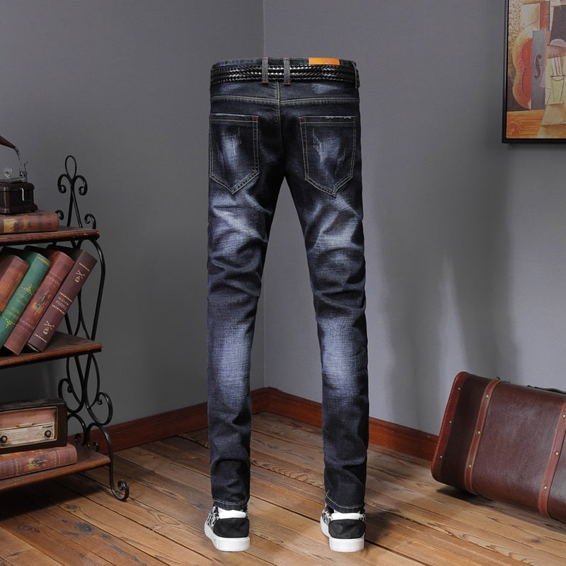 Designer Jeans Men's Patches Ripped Skinny Denim