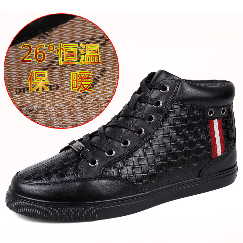 Black Woven High Top Lace Up Casual Style Men Sneaker