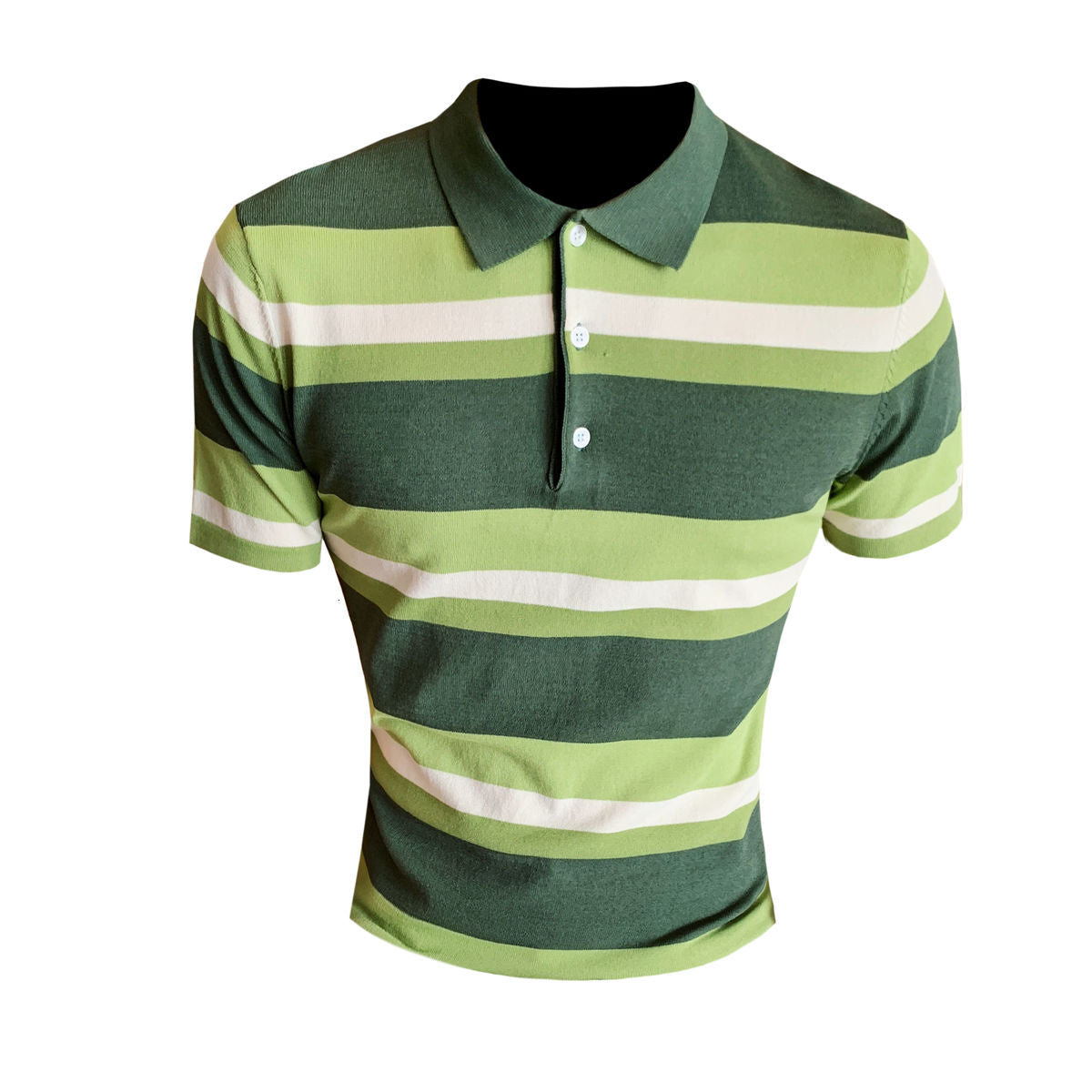 Quad Color Horizontal Stripes Knitted Polo Shirt