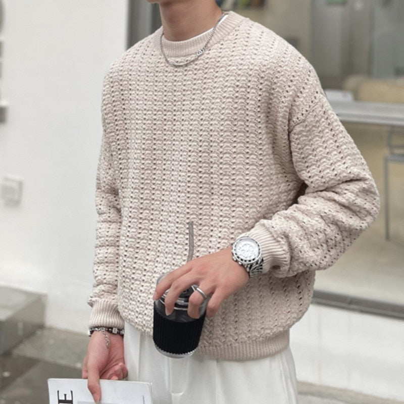Subtle Geometric Pattern Solid Color Knitwear