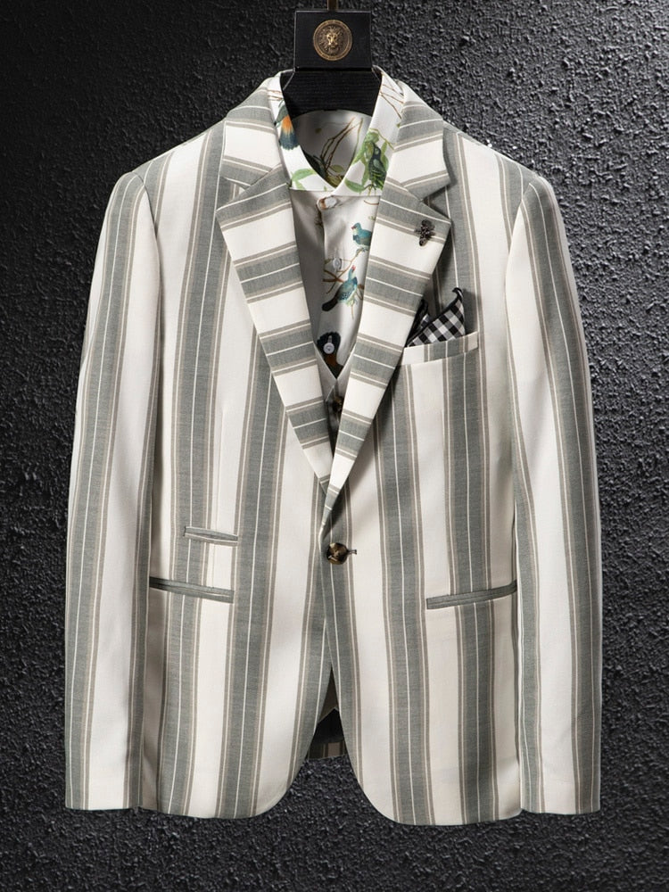 Plaid Style Stripe Pattern Single Button Blazer