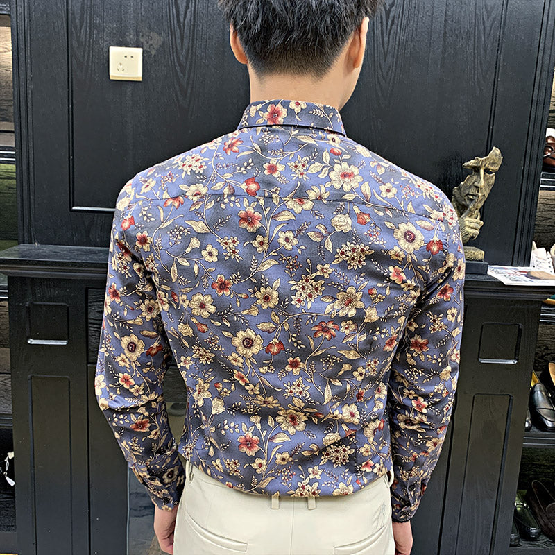 Camisa de manga larga para hombre con estampado floral sin costuras