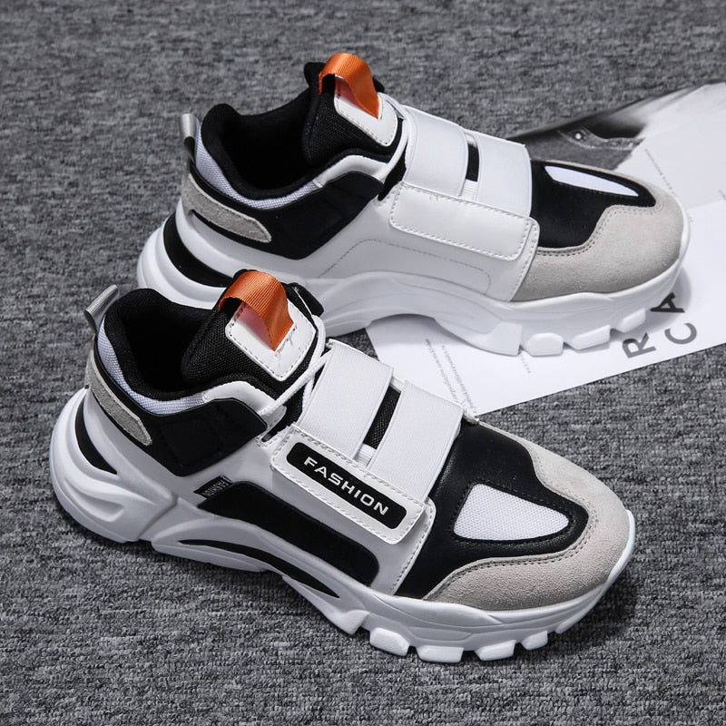 Monochrome Double Straps Men Retro Look Sneakers