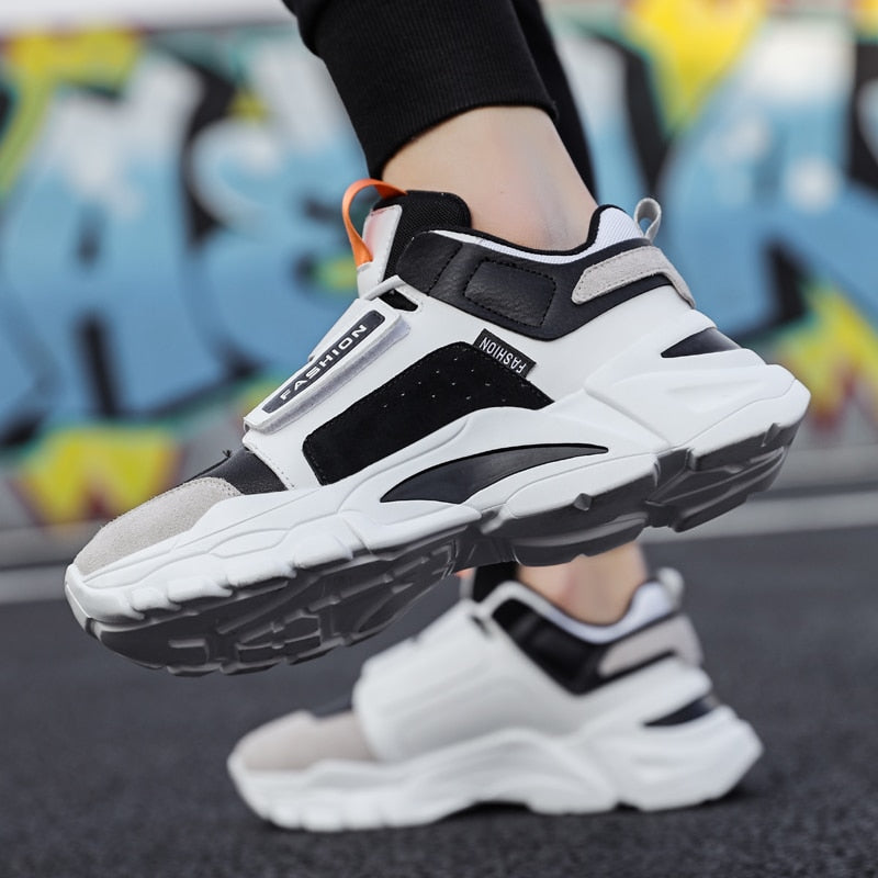 Monochrome Double Straps Men Retro Look Sneakers