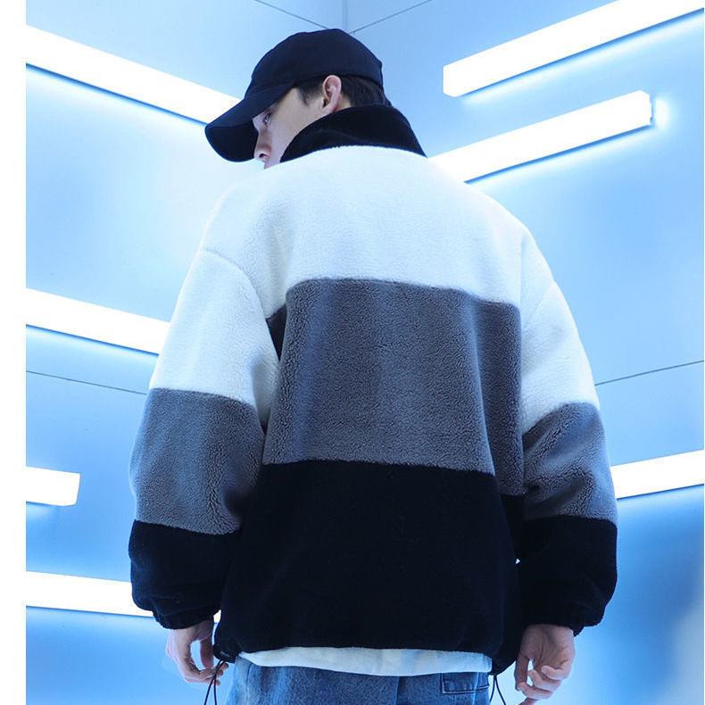 Chaqueta de patchwork a contraste de felpa de cordero