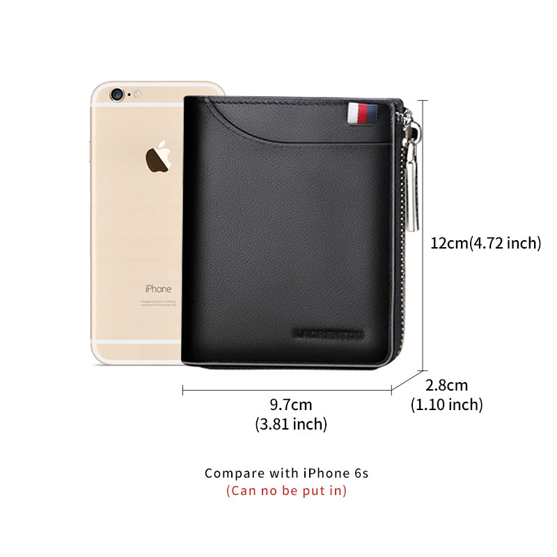 Portefeuille en cuir véritable pour hommes avec fermeture à glissière