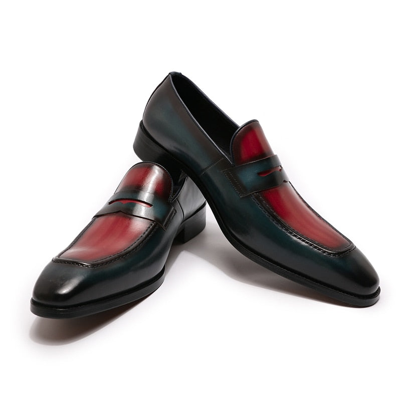 Mocasines para hombre Piel de becerro genuina Azul Rojo Hombres Zapatos de vestir Italiano