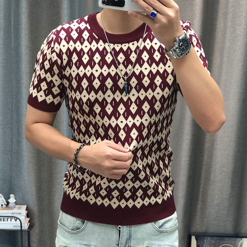 Geometric Lattice Knit T-Shirt