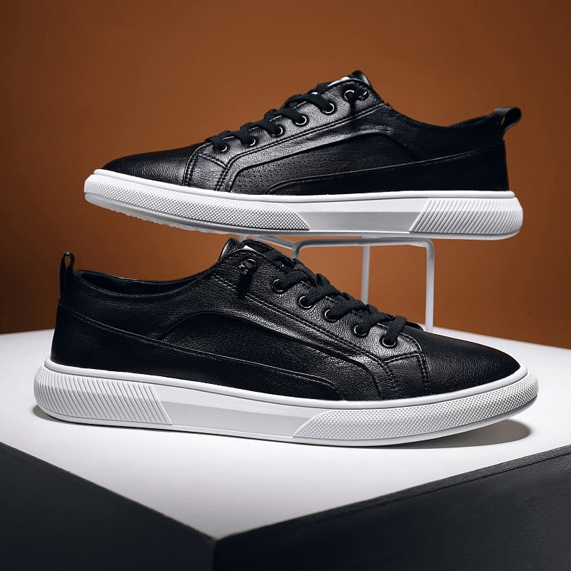 Chaussures plates en cuir Baskets simples de couleur unie