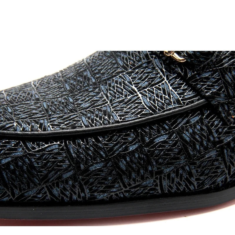 Geometric Checkered Metal Appliques Loafers