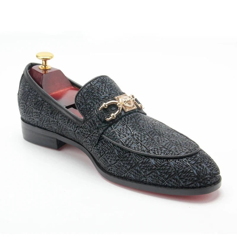 Geometric Checkered Metal Appliques Loafers