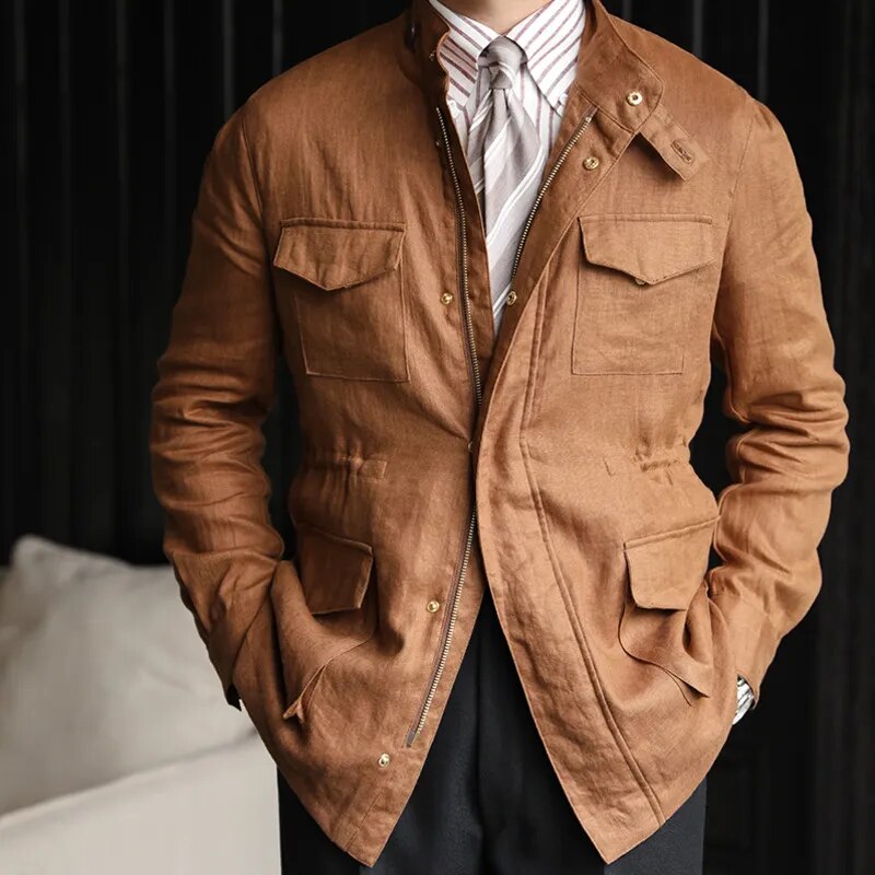 Solid with Pockets Linen Jacket