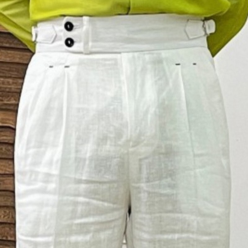 Solid Linen Straight Legs Trousers