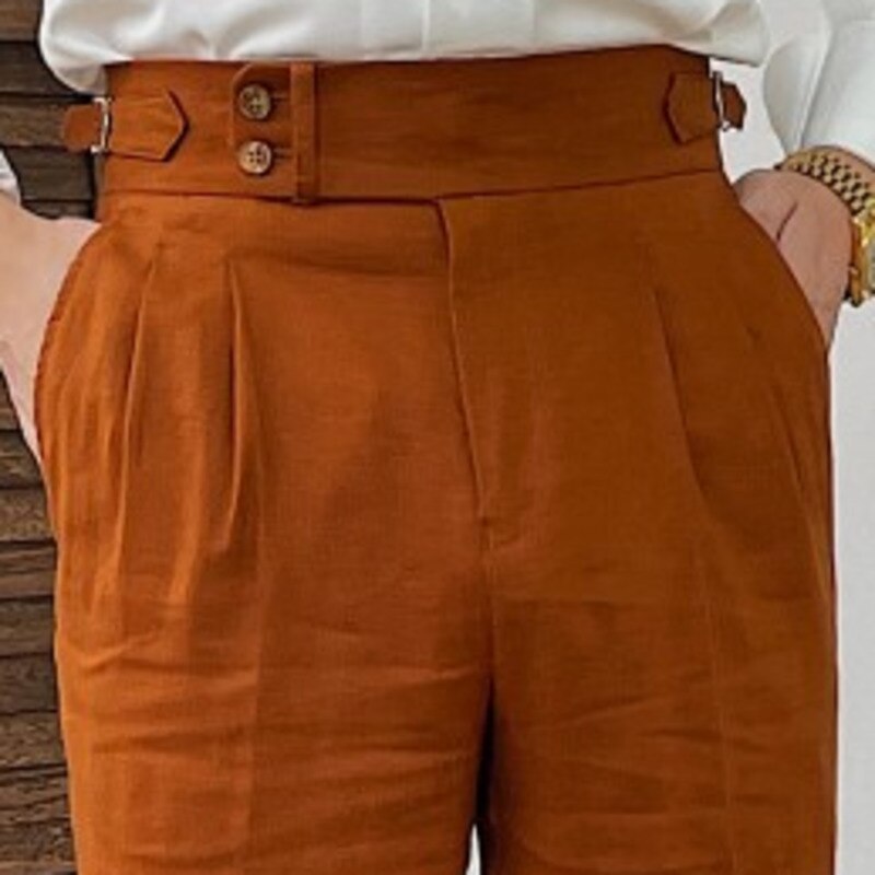 Solid Linen Straight Legs Trousers