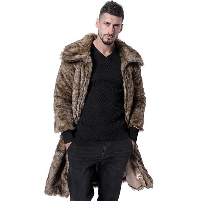 Manteau long en fausse fourrure léopard chaud pour hommes