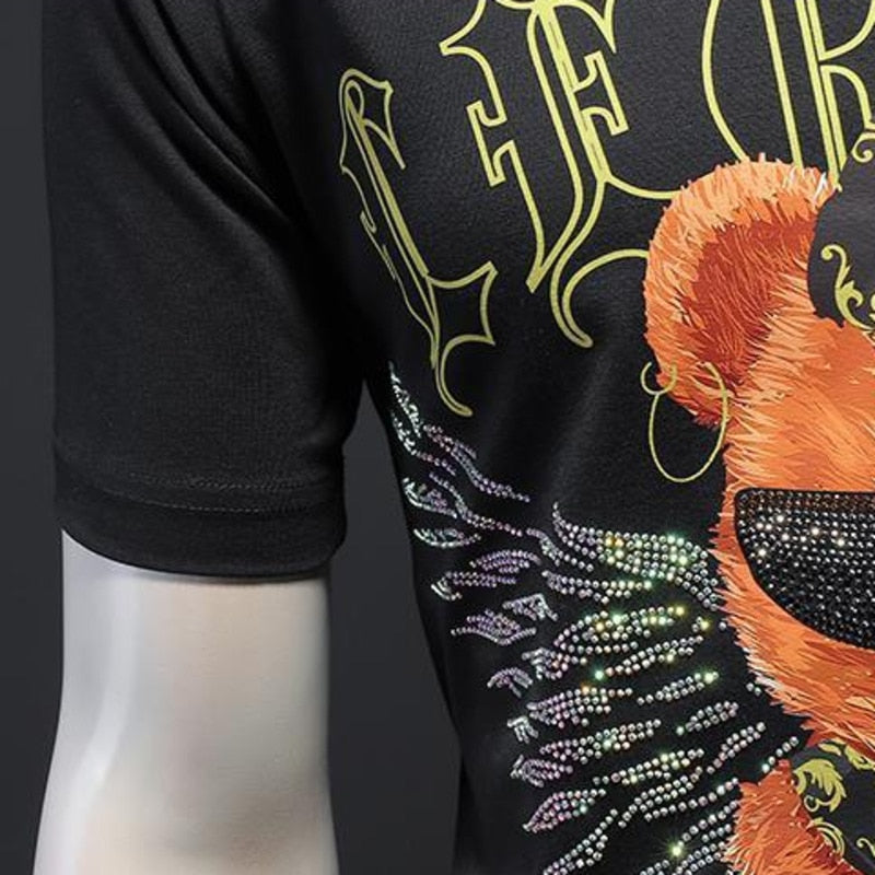 Rhinestone Bear Print Short Sleeve T-Shirt