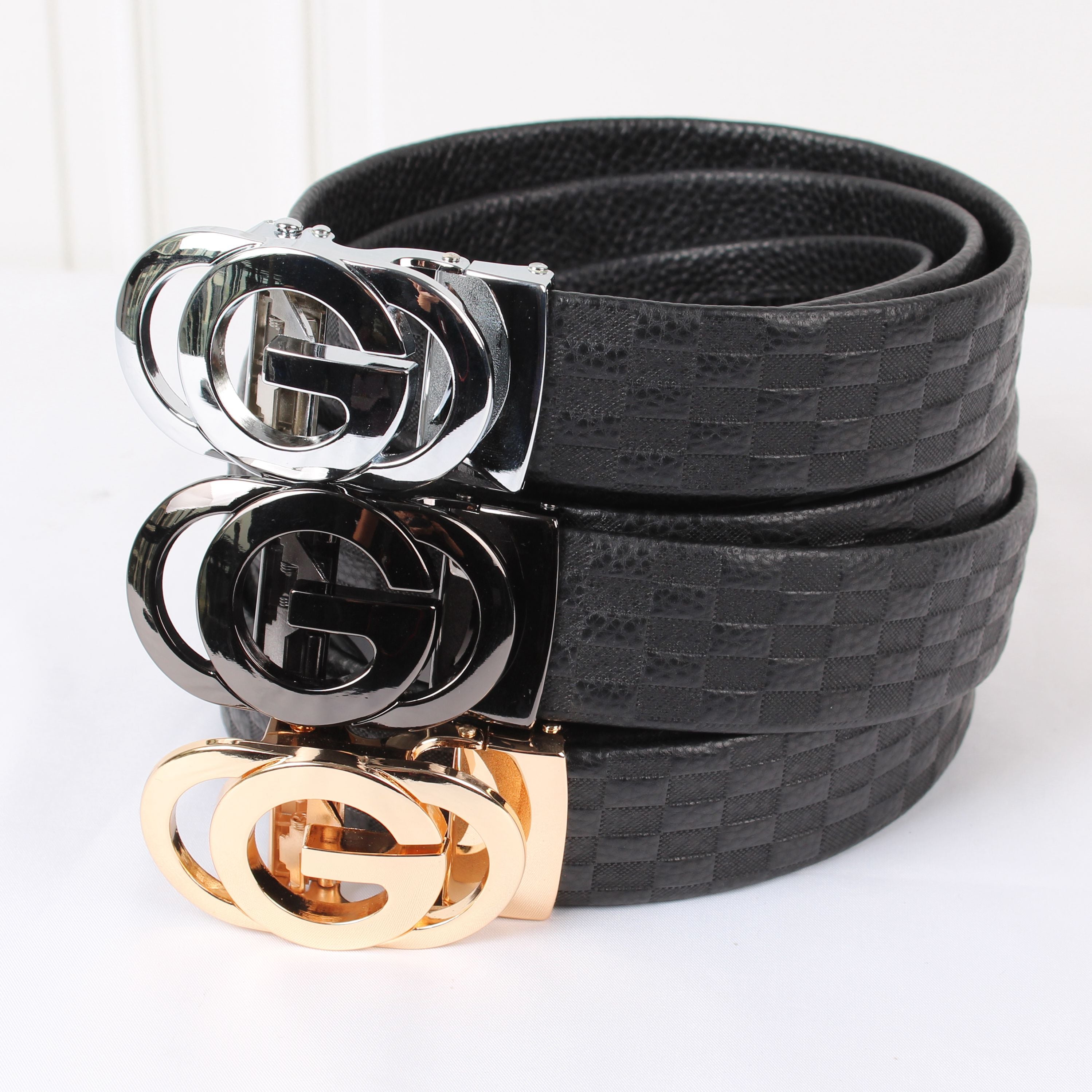 Luxury Boutique G Buckle Plaid Leather Belt