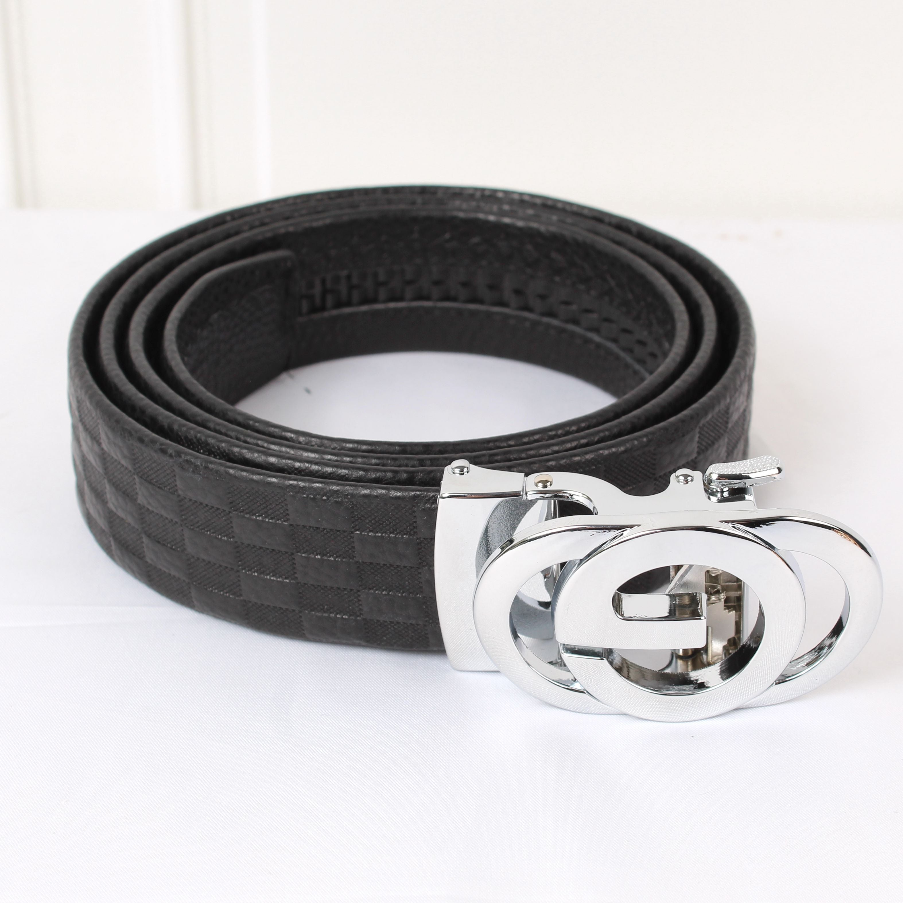 Luxury Boutique G Buckle Plaid Leather Belt