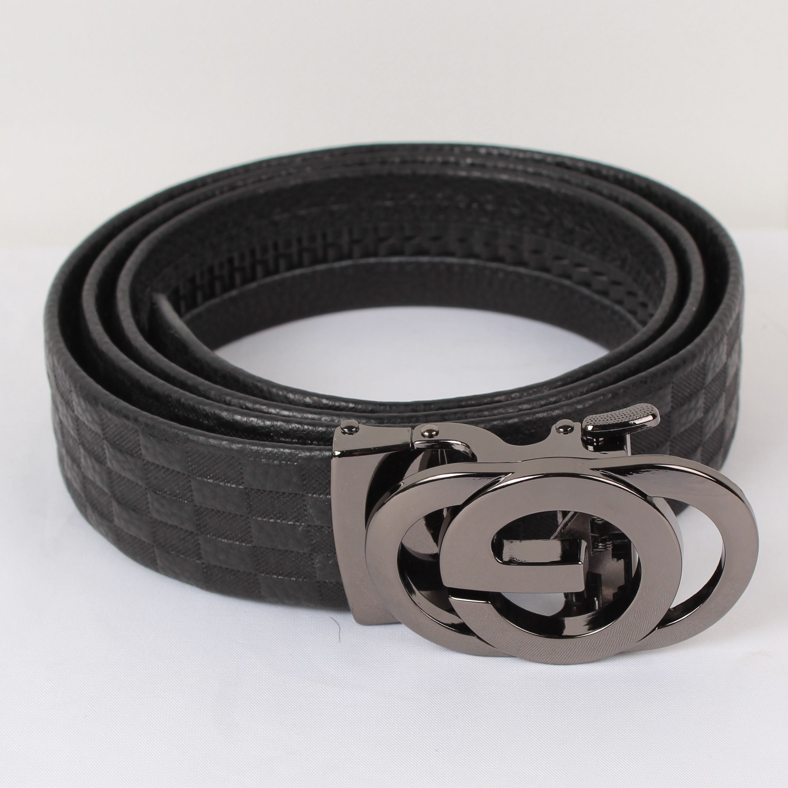 Luxury Boutique G Buckle Plaid Leather Belt
