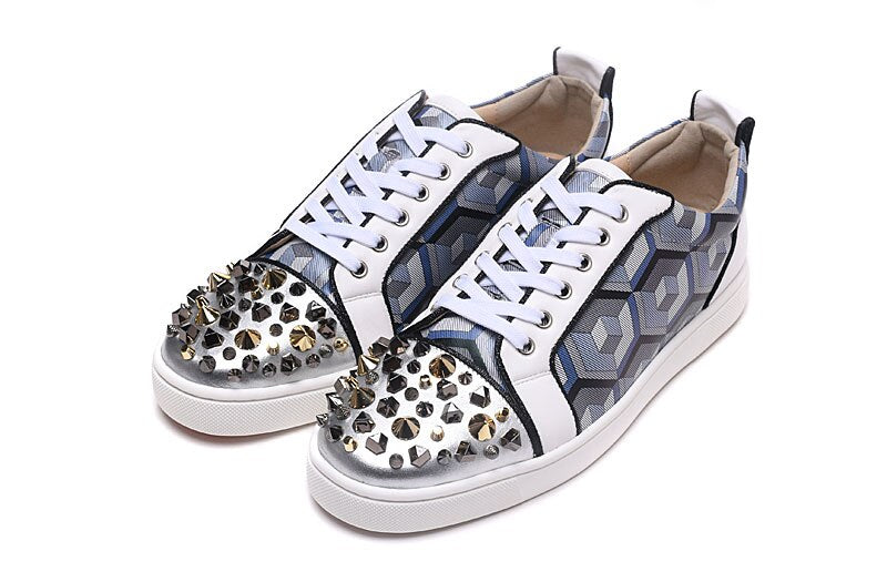 Low Top Hexagonal Pattern Lace Up avec Rivets Casual Men Sneaker