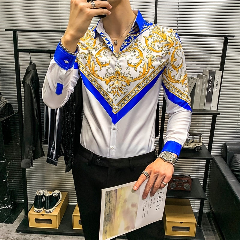 Royal Floral Printed Long-Sleeved Shirts