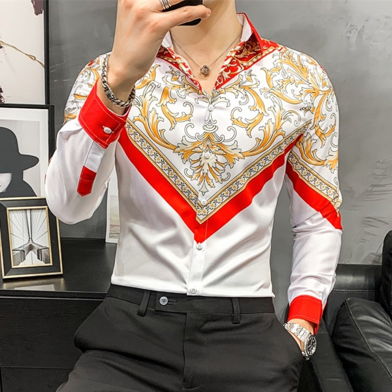 Royal Floral Printed Long-Sleeved Shirts