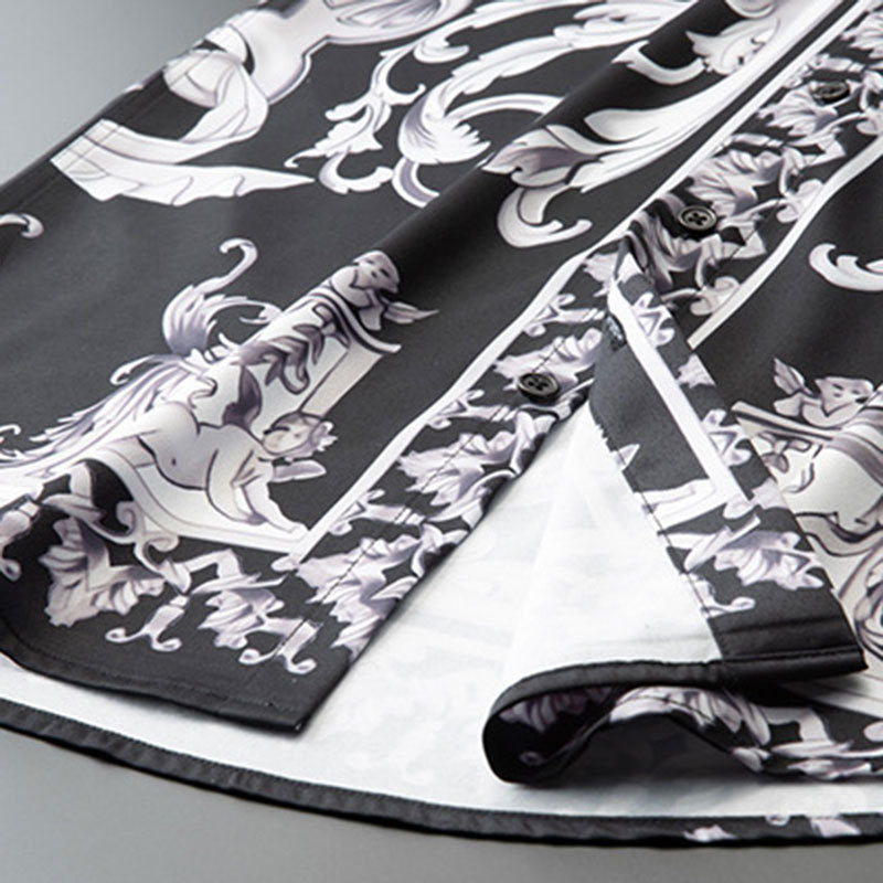 Black Geometric Printed Pattern Long Sleeve Shirt