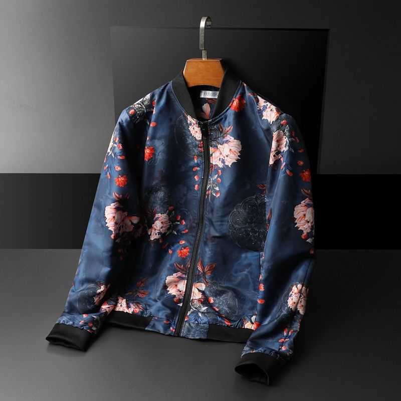 Chaqueta bomber estampada Dahila rosa y roja