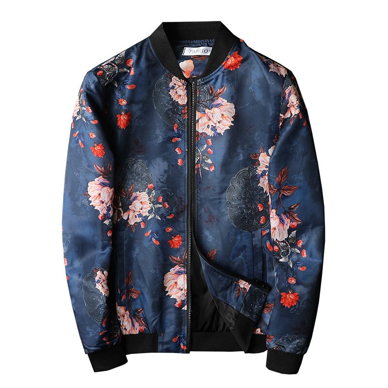 Chaqueta bomber estampada Dahila rosa y roja