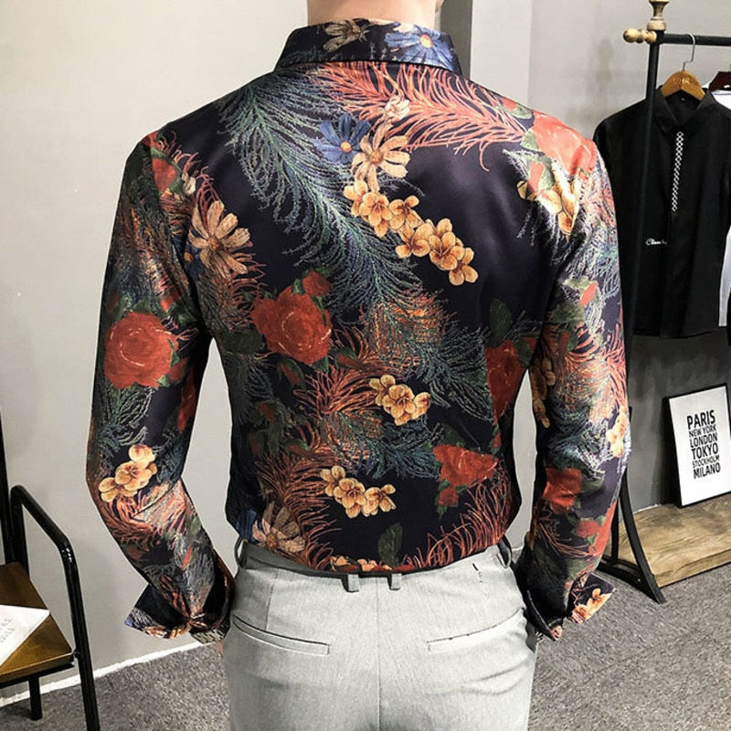 Chemise à manches longues à motif de plantes de jardin vintage