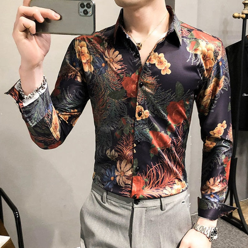 Vintage Garden Plants Pattern Long Sleeve Shirt