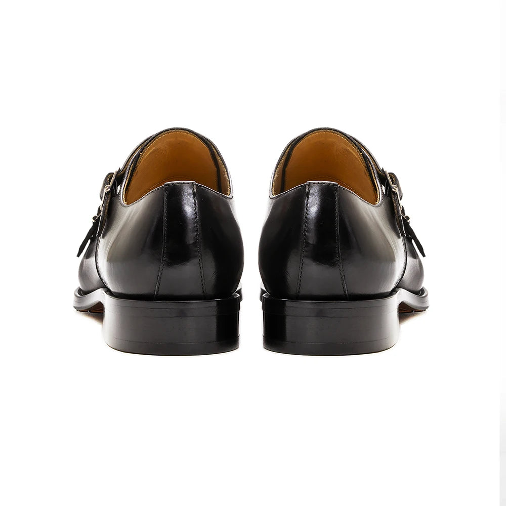 Solid Genuine Leather Buckle Strap Monk Shoes
