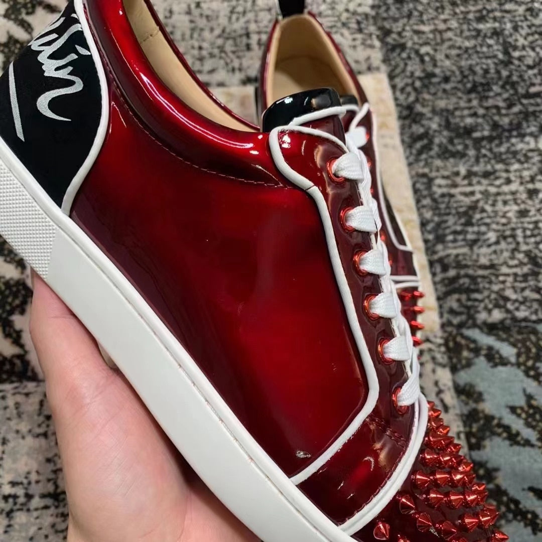 Red Rivet Decoration Leather Sneakers