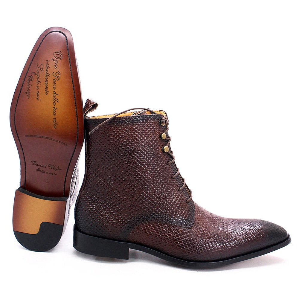 Botas de cuero genuino con patrón de serpiente de lujo