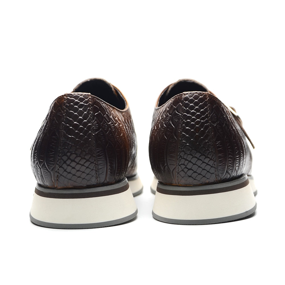 Crocodile Skin Pattern Leather Monk Shoes