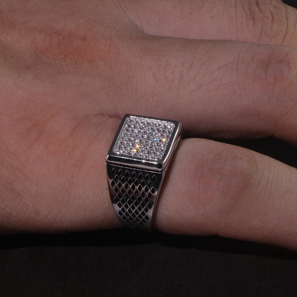 Luxury Shinning Sterling Silver Micro Paved Cubic Zircon Men Rings