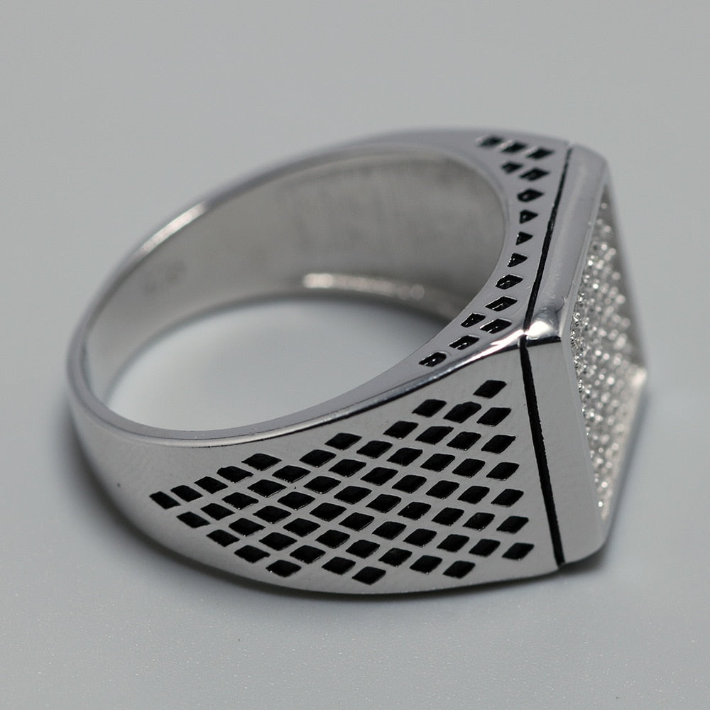 Luxury Shinning Sterling Silver Micro Paved Cubic Zircon Men Rings