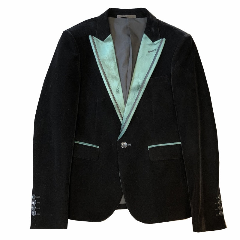 Looking Sharp Black Blazer with Blue Collar