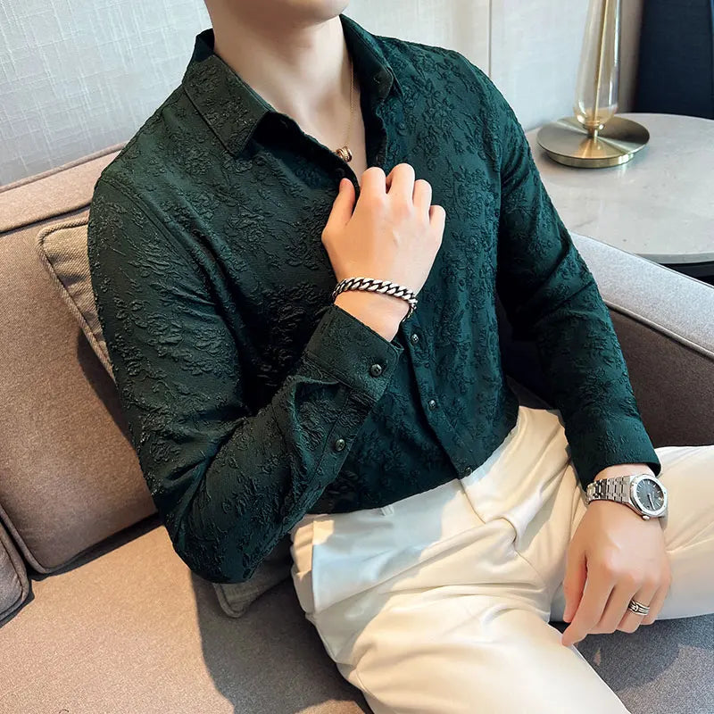Casual Vintage Jacquard Slim Fit Shirt
