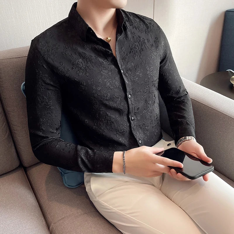 Casual Vintage Jacquard Slim Fit Shirt