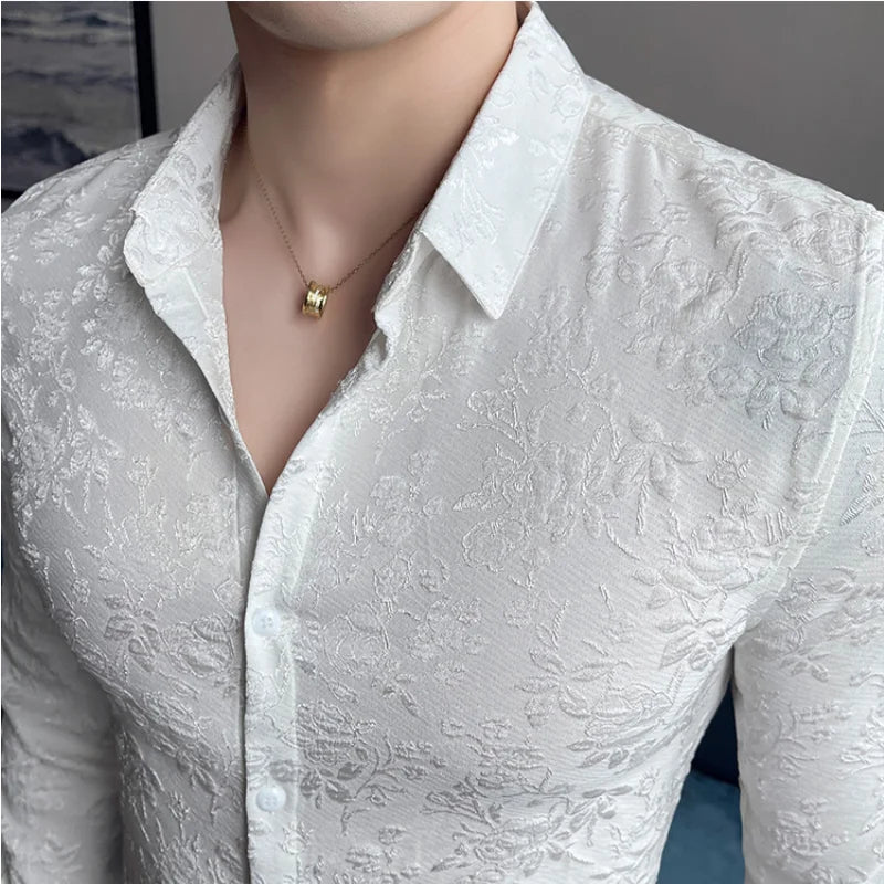 Casual Vintage Jacquard Slim Fit Shirt