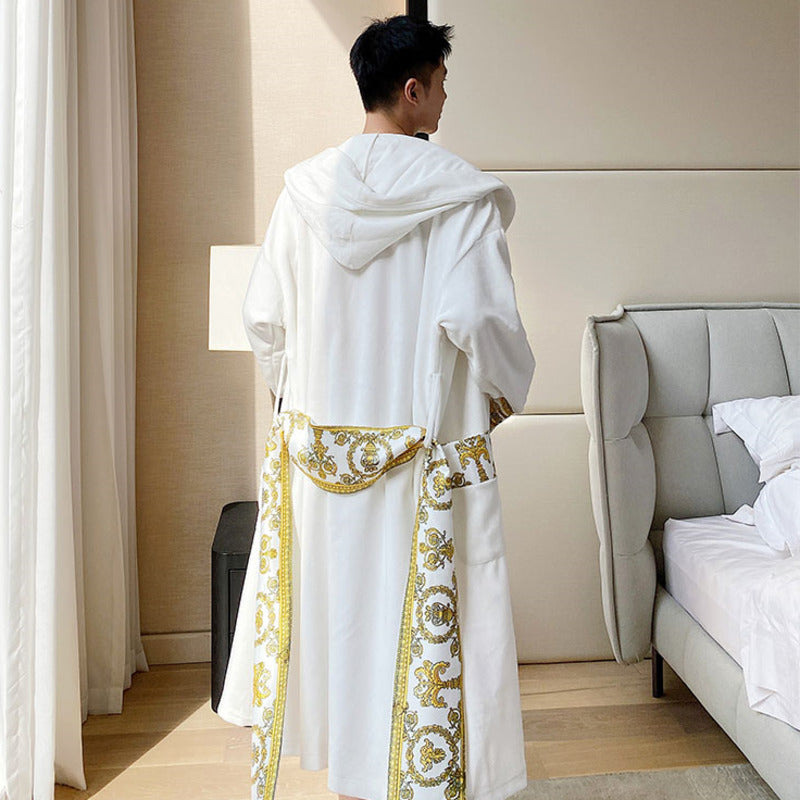 Luxury Black White Gold Paisley Velvet Pajama's Robe