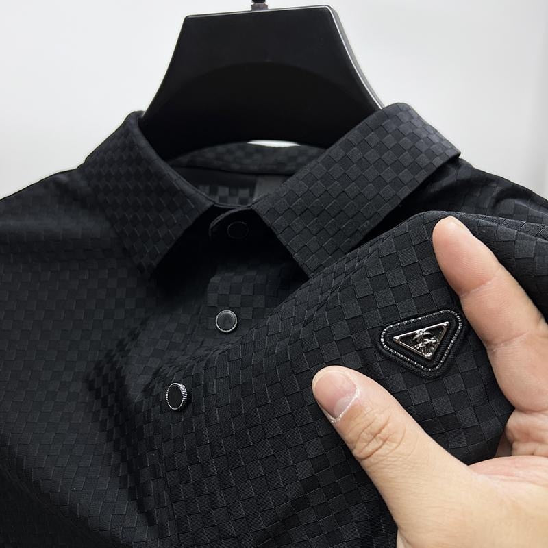 Anti-Wrinkle Checkered Letter Embroidery Polo Shirt