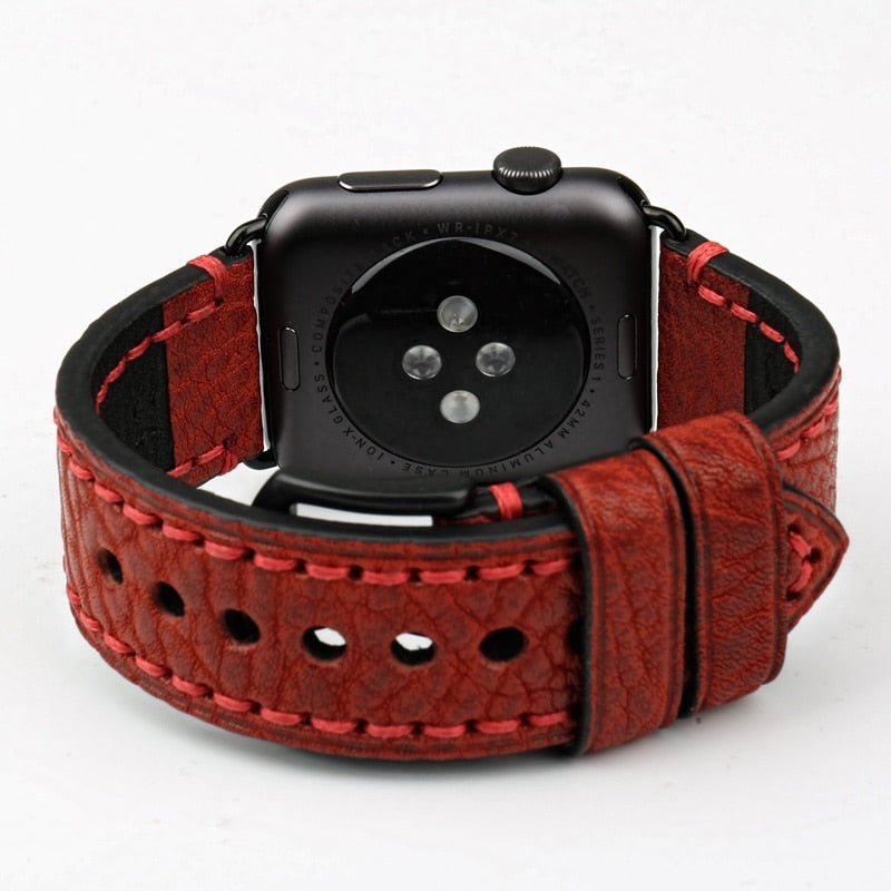 Big Stitches with Bold Color Apple Watch Leather Strap