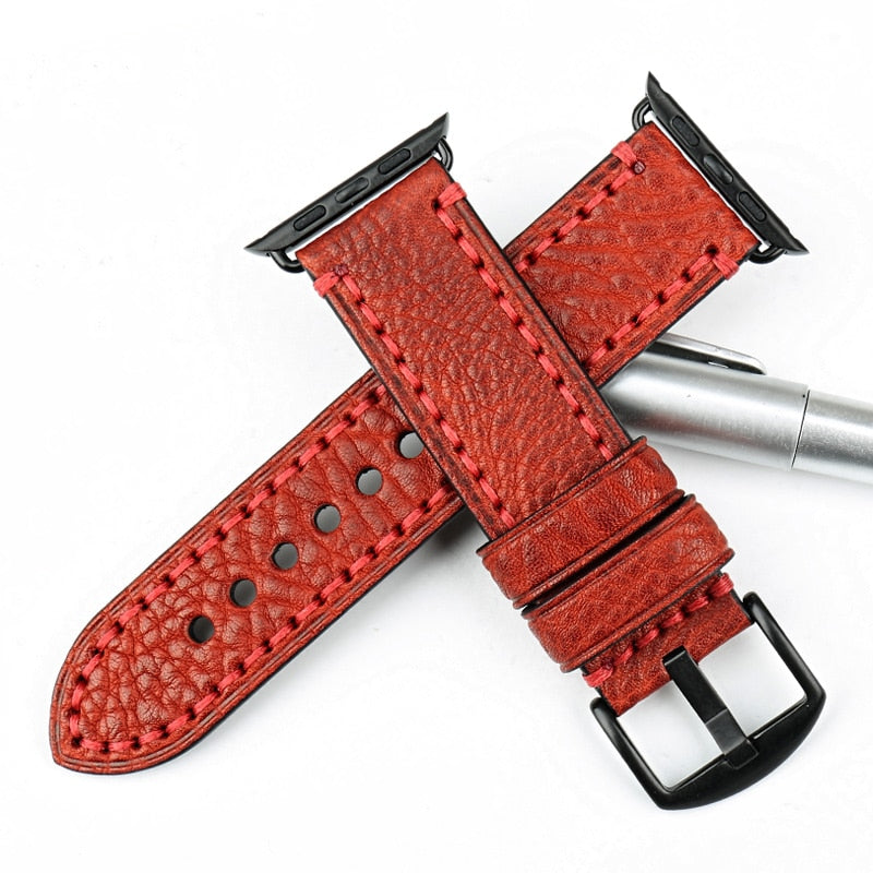 Big Stitches with Bold Color Apple Watch Leather Strap