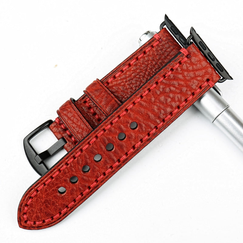Big Stitches with Bold Color Apple Watch Leather Strap