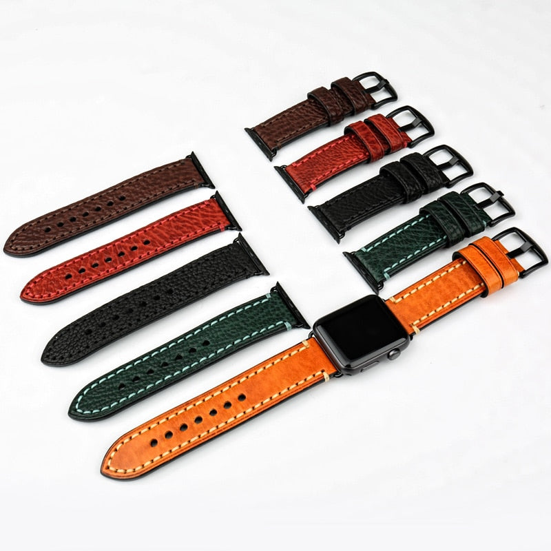 Big Stitches with Bold Color Apple Watch Leather Strap